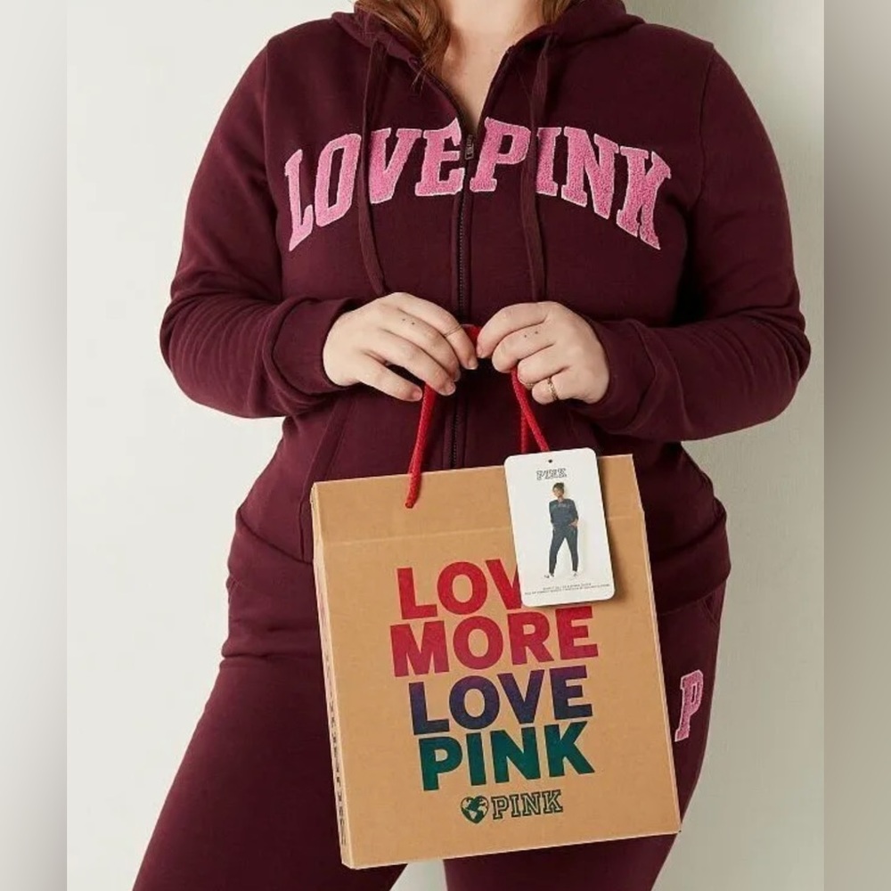 NWT VICTORIAS SECRET PINK | PERFECT FULL ZIP HOODIE  SKINNY JOGGER GIFT SET